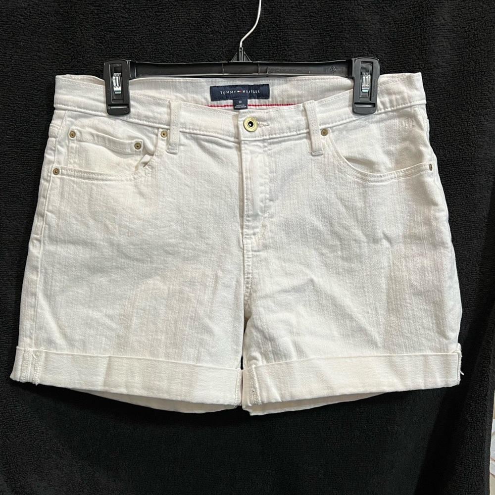 Tommy Hilfiger White Jean Shorts Mid-Length Cuffed